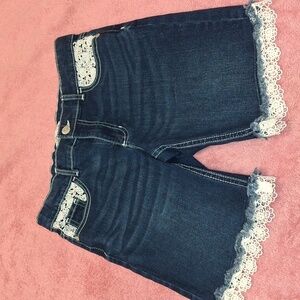 Jordache Dark Blue Jean Shorts with Lace Trim. Size 14(fit 10)